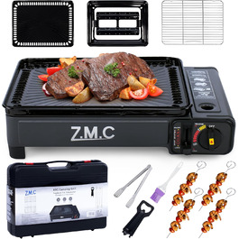 Z.M.C. 2-в-1 газовий набір для кемпінгу: плита та гриль з аксесуарами та кейсом. Газовий гриль та плита з пьезозапалюванням, 2.2kW, LPG-підключення