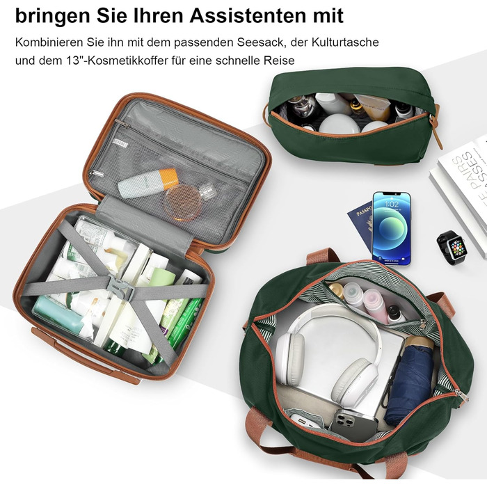 Набір валіз Joyway 6-ти частинний, з жорстким корпусом, beauty case, косметична сумка, 4 колеса, TSA-замок, для подорожей, коричневий/зелений