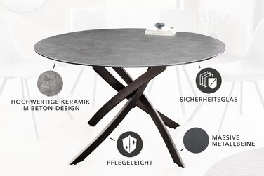 Округлий обідній стіл Riess Ambiente Alpine, 120 см, антрацитова кераміка, чорне металеве підстав'я, на 6 осіб