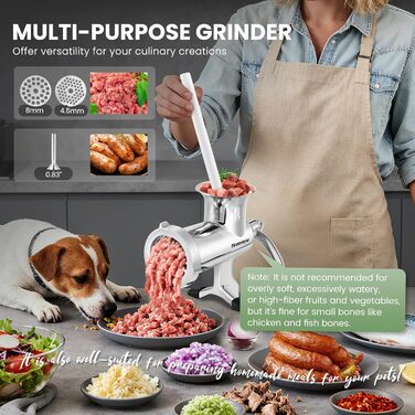 М'ясорубка ручна Huanyu з нержавіючої сталі та насадкою для ковбас, посудомийна, розмір 10