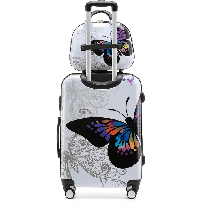 Набір дорожніх валіз BEIBYE Butterfly 2060 з TSA-замком, 4 предмети: жорстка оболонка, включаючи ручну поклажу та косметичку (розмір S, Beautycase)