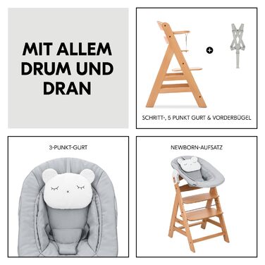 Дитячий стільчик Hauck Alpha Newborn Set Plus Dark Grey - преміум модель для новонароджених, до 90 кг, з 5-точковим ременем безпеки та захисним бампером
