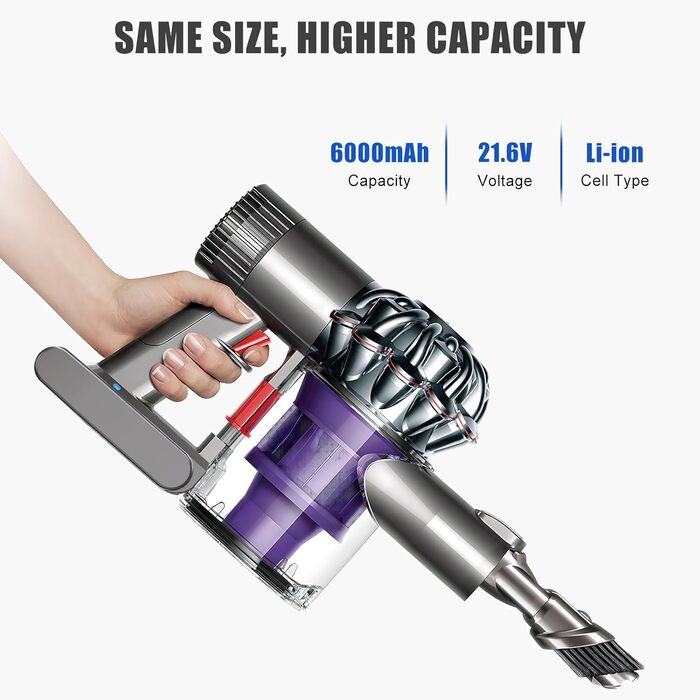 Змінна батарея EVARY 6000 мАг для Dyson V6, сумісна з DC62/DC58/DC59/DC61, в т.ч. 2 фільтри щітка