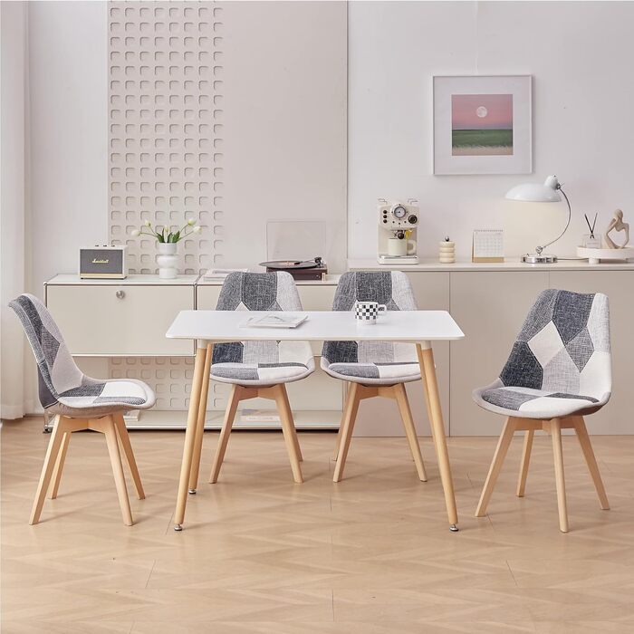 Стільці для їмжі GrandCA HOME: комплект з 4 шт., з масиву буку, в стилі ретро, чорно-білі, для кухні та офісу