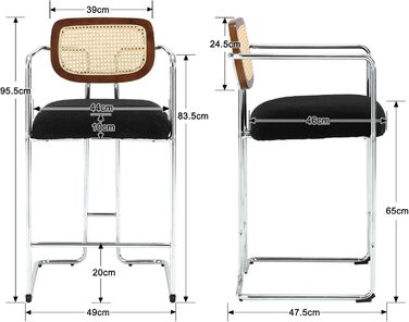 Набір барних стільців Wahson Rattan з 2 шт. зі спинкою, металевим каркасом, лляним сидінням, чорний