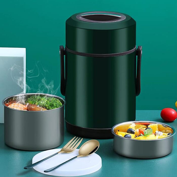 Ізольований контейнер SJASD, термо-ланчбокс, герметичний харчовий контейнер-термос, термоконтейнер для їжі Bento Box, (1,3 л, зелений-зелений)