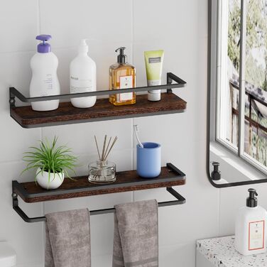 Полиця настінна дерев'яно-металева Wandregal 2 шт 42 см, плаваючі полиці для ванної, спальні, вітальні, кухні, офісу (Рустикальний коричневий + Чорний)