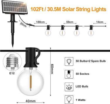 Сонячні струнні ліхтарі SUWIN зовнішня, 18 м, 302 LED G40, водонепроникні, 4 режими, USB, сонячна, сад, вечірка