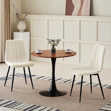 Набір обідніх стільців, м'які стільці з льоновим покриттям та чорними металевими ніжками, смугастий дизайн, для вітальні, кухні, спальні, ресепшну (2 шт., смугастий бежевий)