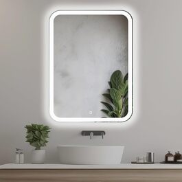 Дзеркало для ванної кімнати LED 50x70 см з підсвічуванням та сенсорним вимикачем, округлені кути, прямокутна форма