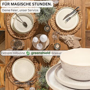 Набір посуду SÄNGER Key West 24 елементи: тарілки для 6 осіб, тарілки для сніданку, десертні тарілки, тарілки для пасти, сервіз кремових кольорів з пісочною текстурою