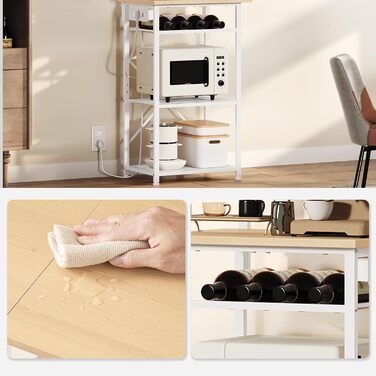 Стелаж кухонний з розетками, підлоговий, 35x48x135 см, 4 гачки, станція для кави з тримачем для пляшок, вінтажний, чорний ABRHR23UE01 (білий)