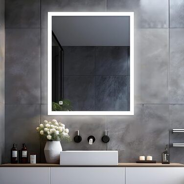 LED дзеркало для ванної кімнати LISA 80x60 см з підсвічуванням, сенсорне регулювання, антизапар, тепле/холодне світло, прямокутна форма