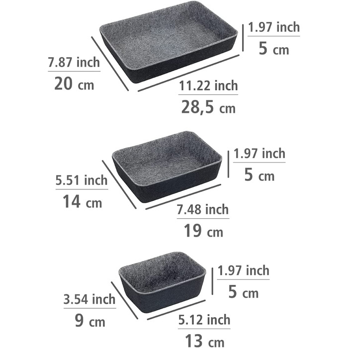 Органайзери для ящиків WENKO 7 шт 3 розміри чорно-сірі
