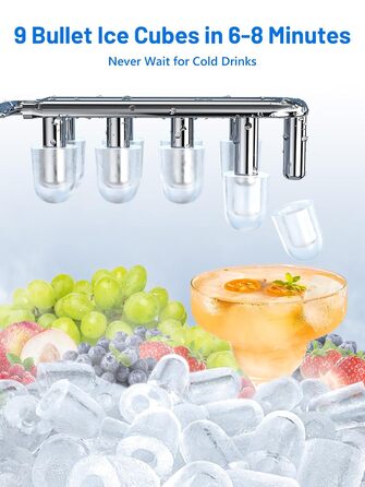 VINATO Льодогенератор портативний для дому та офісу, 12 кг/24 год, срібний. Швидке виробництво льоду (6-8 хв), з лопаткою та кошиком.