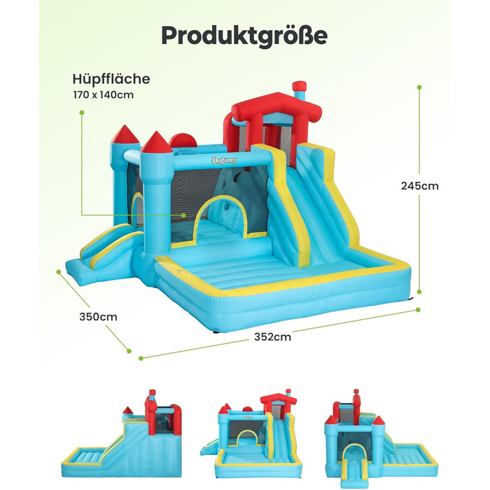 Надувний замок для дітей великий, з гіркою, синього кольору, з насосом 450W (для дому та вулиці)
