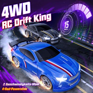 RC Дрифт-кар Mini Drift 1/64 з LED підсвіткою, 2 режими швидкості, 2.4GHz, блакитний – іграшка для дітей та дорослих, комплект з трасою та перешкодами