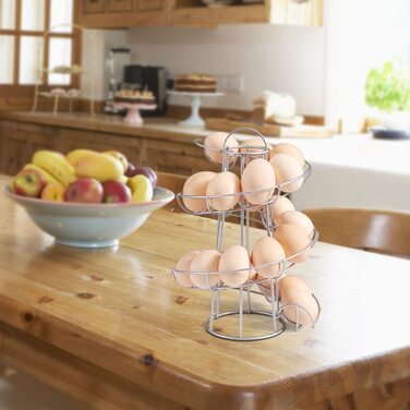 Дозатор яєць, спіральний тримач для яєць, підставка для яєць, тримач для яєць, металевий каркас для яєць, ящик для зберігання яєць з поворотом на 360 градусів, кухонне приладдя, контейнер для яєць для кухонної стільниці, великий і (середній каркас, срібля