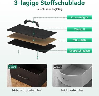 Комод ODK з висувними ящиками та LED-підсвіткою, 10 кольорів, 2 USB та 2 AC розетки, 8 тканинних ящиків, для вітальні та спальні, 110x30x88 см (Чорний)