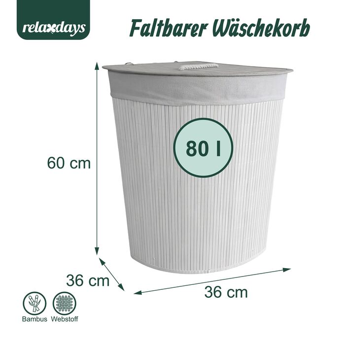 Кошик для білизни кутовий з бамбука Relaxdays з кришкою