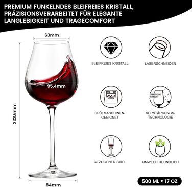 Набір келихів для вина PROST! 6 шт. 491 мл, без свинцю, для червоного та білого вина, 496 мл (набір 6 шт.)