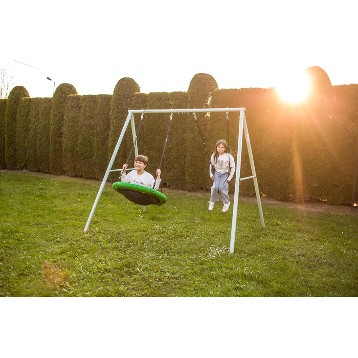 Гойдалка-гніздо для саду HyperMotion Storchennest з А-рамою, 2 місця, 150 кг, зелено-сіра (HYP1)