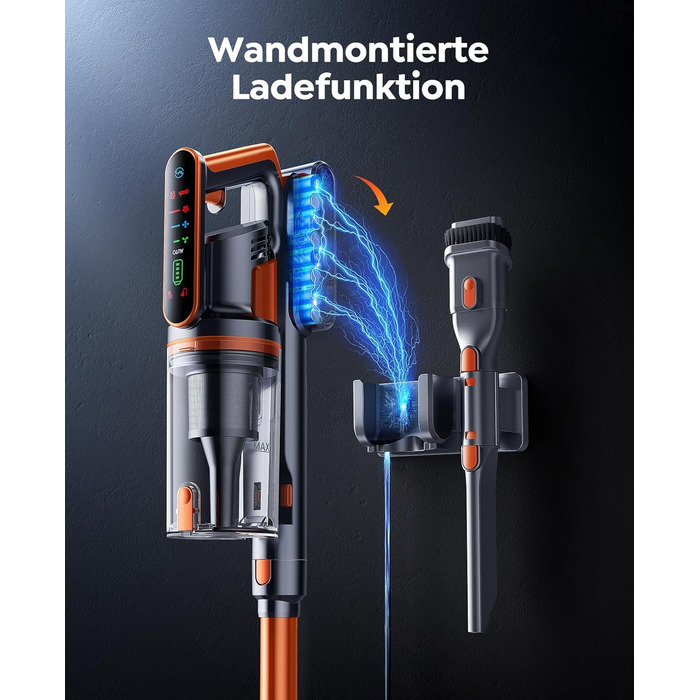 Бездротовий пилосос Fieety з акумулятором, 600W, 50kPa, 65 хв роботи, станція для зарядки на стіні, ароматерапія, автоматичний режим, сенсорний екран, висувний шланг 1 м для твердих поверхонь, килимів, шерсті тварин, автомобіля