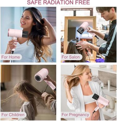 Іонізуючий фен для волосся Slopehill 1800W для швидкого сушіння, професійний салонний фен з 3 насадками-концентраторами та дифузором, 3 режимами температури та 2 швидкостями (Рожевий)