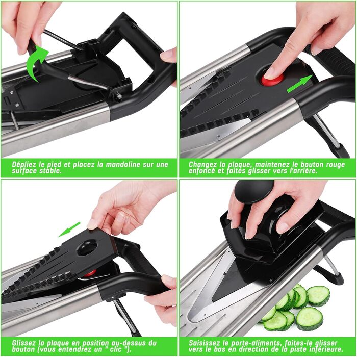 Машхом Мультиінструмент для нарізки овочів 5-в-1, Mandoline з нержавіючої сталі, тертка для овочів, фруктів, картоплі, помідорів, цибулі, 40см, з рукавичками