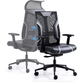 Ігровий крісло Dowinx для офісу та дому: ергономічне, з 3D підлокітниками, функцією гойдання, шкіряне, поворотне, чорно-сіре