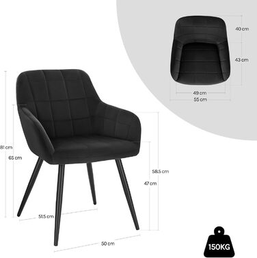 Крісла для їдальні WOLTU - 8 шт., з м'яким сидінням з велюру, металеві ніжки, для кухні, вітальні