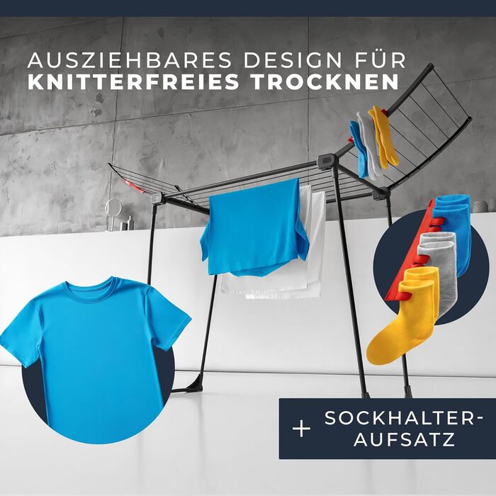 Розкладна сушарка для білизни XXL, 20 м сушильної поверхні, економна, стабільна, чорна з прищіпками (Чорна Невада)