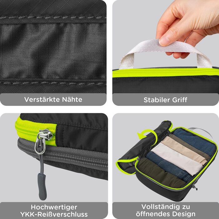 Набір компресійних органайзерів для одягу в подорож Cipway, ультралегкі пакувальні куби для валізи та рюкзака, 8 предметів, чорний