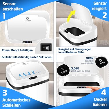 Сміттєве відро KESSER® Sensor з датчиком руху, 30 л, нержавіюча сталь, з м'яким закриттям кришки та LCD-дисплеєм