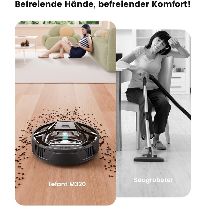 Робот-пилосос LEFANT M320 з вологою, 6000Pa, ущільнення, App/Alexa, чорний