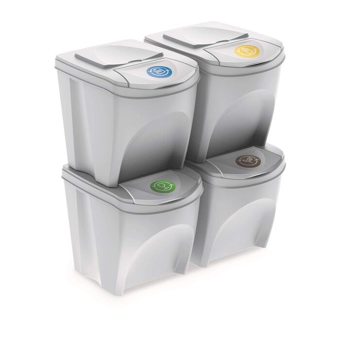 Набір з 4 контейнерів для сміття (80 л, 4x25 л), кухонний сепаратор, відро для ванної (біле)