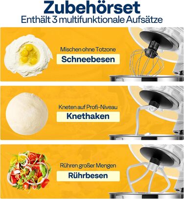 Кухонна машина VIVOHOME 5.7L з місткістю 5.7 літрів, потужністю 660W, 10 швидкостей, функцією імпульсу, для замішування тіста, з бризковим захистом, містить гак для тіста, вінчик та роздільник яєць (срібна)