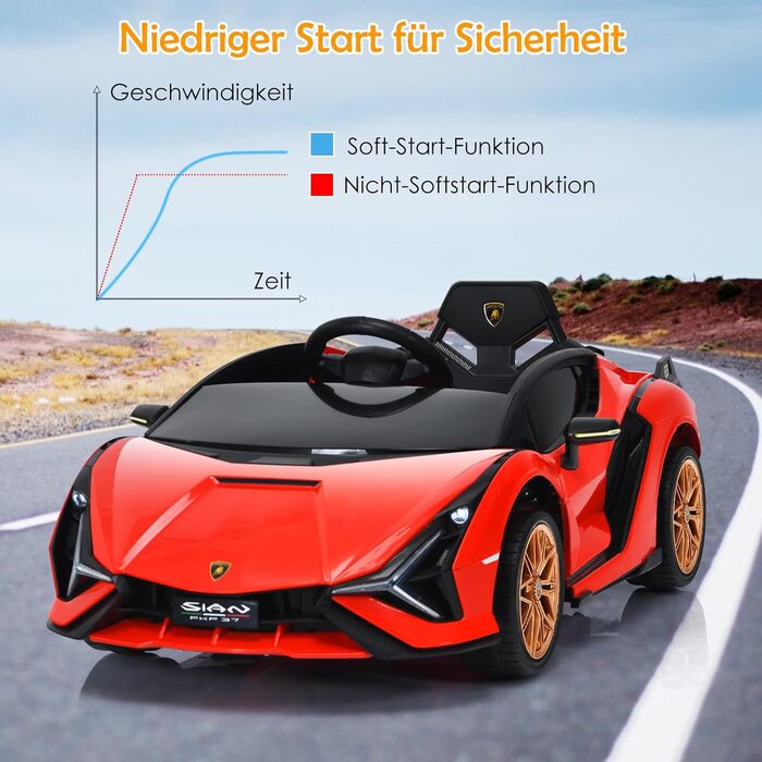 Дитячий електромобіль GOPLUS Lamborghini з пультом, Bluetooth, USB, музика, для дітей 3-8 років, білий/червоний
