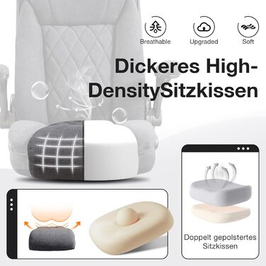 Ергономічне крісло для офісу 180 кг, комп'ютерне крісло з високою спинкою та широкою сидінням, регульовані підлокітники, для офісу, дому, геймінгу, сірий (без масажу)