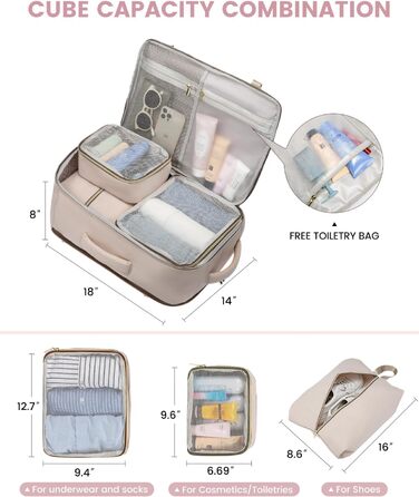 Рюкзак LOVEVOOK для ручної поклажі літака, жіночий, водонепроникний, з відділенням для взуття, 40L, 45x36x20, для ноутбука 17 дюймів, Carry on Luggage (сірий, білий, кавовий)