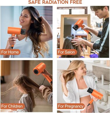 Іонний фен для волосся Slopehill 1800W для швидкого сушіння, професійний салонний фен з 3 насадками (концентратори та дифузор), 3 режимами температури та 2 швидкостями, помаранчевий