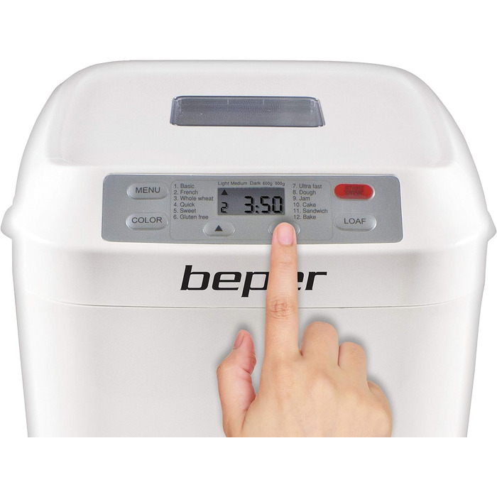 Хлібопекарська машина BEPER з антипригарним контейнером з ABS пластику, біла