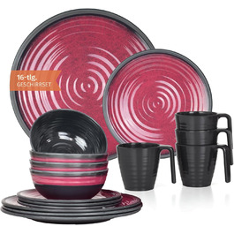 Набір посуду для кемпінгу Melamin 12 предметів (4 персони) Stone Red + 4 чашки