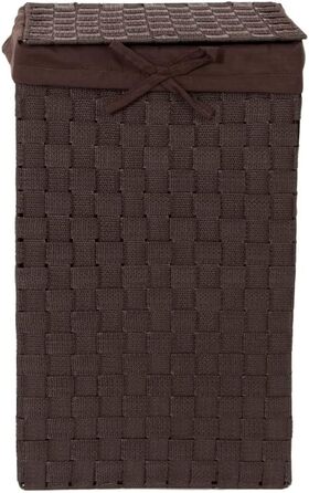 Кошик для білизни RAN6892 Stan з кришкою, ручками, плетіння з металевим каркасом, знімний вкладиш з льону, 30 x 30 x 50 см, Коричневий, Шоколадний, 30 x 30 x H.50 см