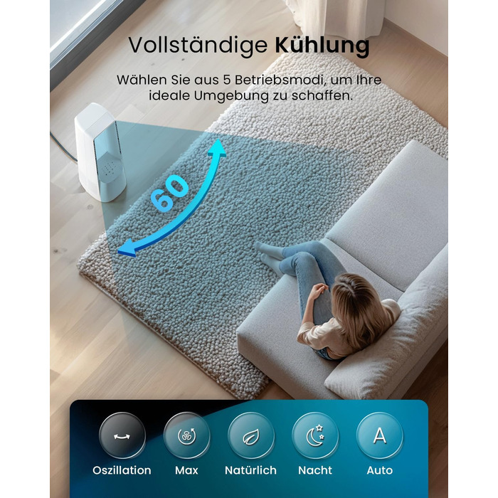 Вентилятор Pro Breeze OmniAir з очищувачем повітря, 105 см, осциляція 75°, пульт ДУ, HEPA 13, LED дисплей, 10 швидкостей, тихий, 5 режимів, Smart App