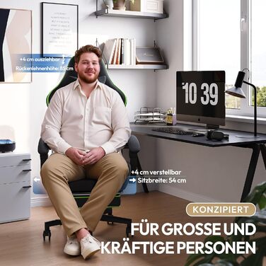 Ігровий крісло Dowinx з підголівником та підставкою для ніг, тканинне, з масажем (Чорний та Зелений)