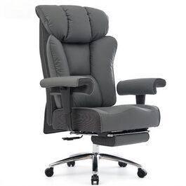 Офісний крісло Efomao XXL 200 кг з підставкою для ніг, сіре. Крісло для керівника з екошкіри, висока спинка, регульовані підлокітники, підтримка попереку для дому та офісу.