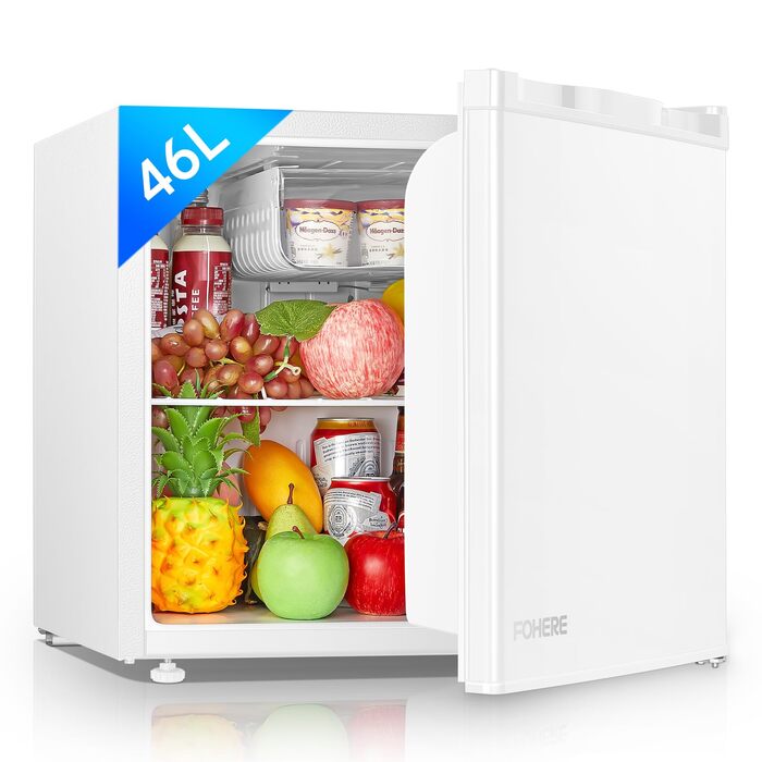 Міні-холодильник E 46L з морозильною камерою, енергоощадний, регулювання температури, білий