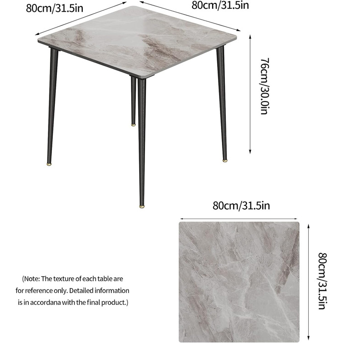 Стіл кухонний FATIVO, 80x80 см, білий глянцевий, для 2 осіб, скандинавський стиль, металеві ніжки