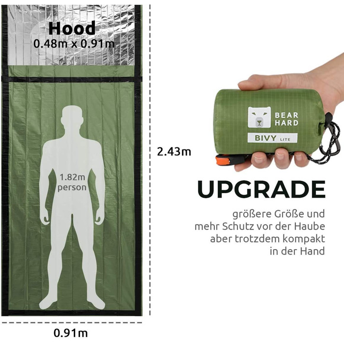 Аварійний спальний мішок Bearhard Bivy Bag 2 шт 2,43х0,9 м зелений